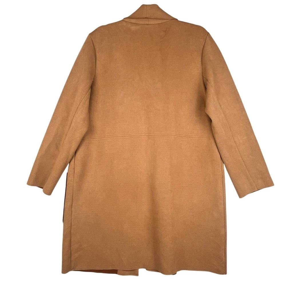 Zara Women’s Faux Suede Open Front Coat Size Large Casual Soft Long Jacket Tan - Picture 2 of 9